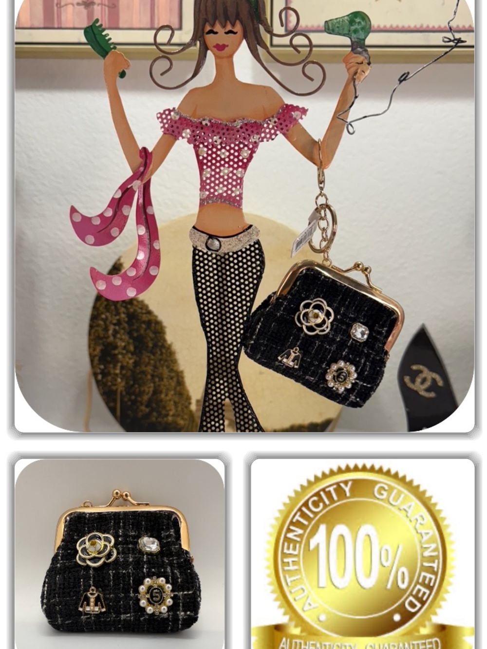 REGAL UNBRANDED MINI BLACK KISS LOCK COIN BAG CHARM!